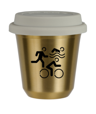 Tasse 150 ml OR "Sports (noir)", avec couvercle blanc Tasse 150 ml OR "Sports (noir)", avec couvercle blanc