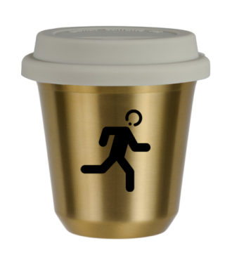 Tasse 150 ml OR "Coureur (noir)", avec couvercle blanc Tasse 150 ml OR "Coureur (noir)", avec couvercle blanc