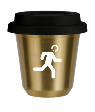 Tasse 150 ml OR "Coureur (blanc)", avec couvercle noir Tasse 150 ml OR "Coureur (blanc)", avec couvercle noir