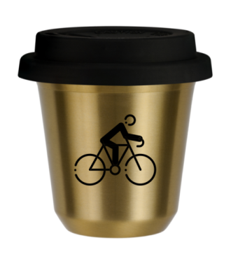 Tasse 150 ml OR "Cyclisme 3", avec couvercle noir Tasse 150 ml OR "Cyclisme 3", avec couvercle noir