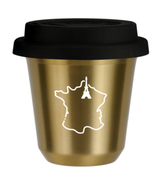 Tasse 150 ml OR "France (blanc)", avec couvercle noir Tasse 150 ml OR "France (blanc)", avec couvercle noir