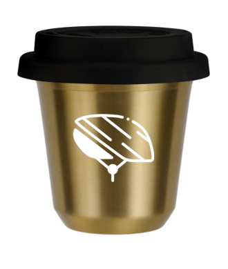 Tasse 80 ml OR "Casque (blanc)", avec couvercle noir Tasse 80 ml OR "Casque (blanc)", avec couvercle noir