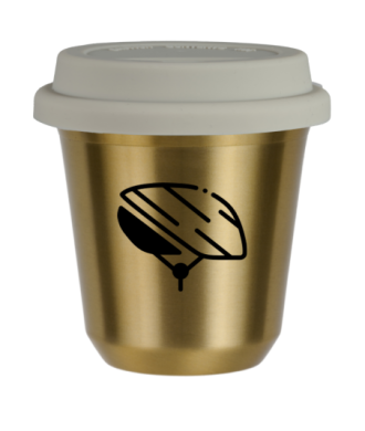 Tasse 150 ml OR "Casque (noir)", avec couvercle blanc Tasse 150 ml OR "Casque (noir)", avec couvercle blanc