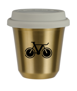 Tasse 150 ml OR "Vélo 1 (noir)", avec couvercle blanc Tasse 150 ml OR "Vélo 1 (noir)", avec couvercle blanc