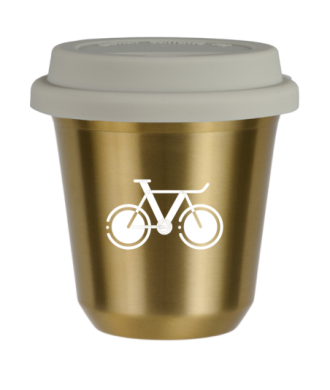 Tasse 150 ml OR "Vélo 1 (blanc)", avec couvercle blanc Tasse 150 ml OR "Vélo 1 (blanc)", avec couvercle blanc