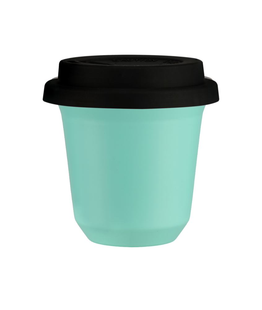 Tasse 150 ml TURQUOISE, avec couvercle noir