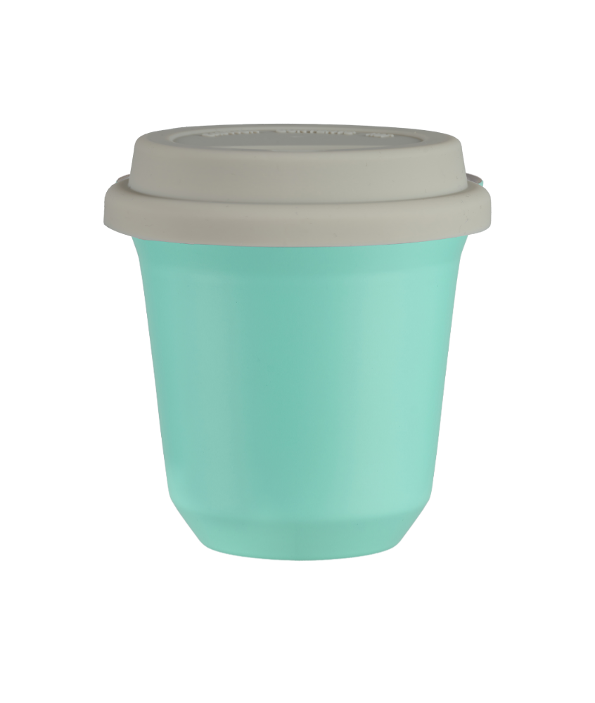 Tasse 150 ml TURQUOISE, avec couvercle blanc