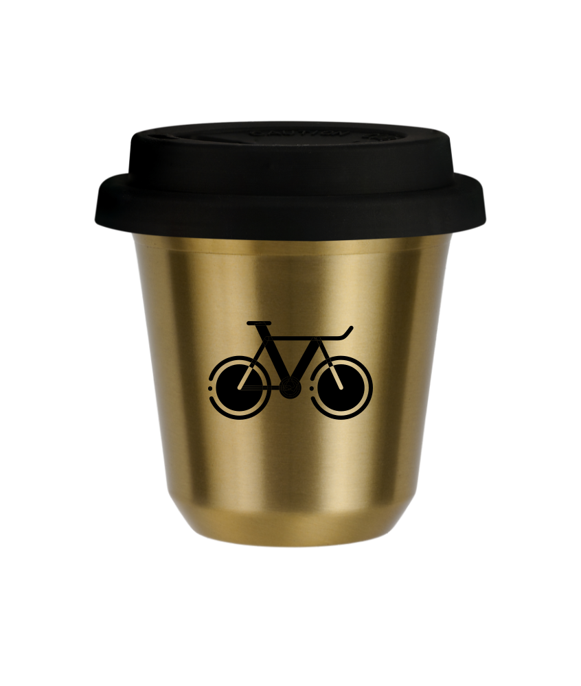 Tasse 80 ml OR "Vélo 1 (noir)", avec couvercle noir