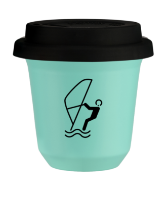Tasse 150 ml TURQUOISE "Sports nautiques (noir)", avec couvercle noir Tasse 150 ml TURQUOISE "Sports nautiques (noir)", avec couvercle noir