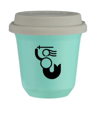 Tasse 150 ml TURQUOISE "WARSZAWSKA SYRENKA (noir)", avec couvercle blanc Tasse 150 ml TURQUOISE "WARSZAWSKA SYRENKA (noir)", avec couvercle blanc
