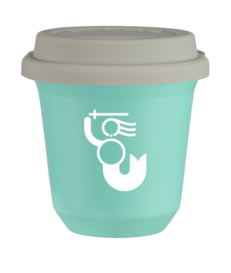 Tasse 150 ml TURQUOISE "WARSZAWSKA SYRENKA (blanc)", avec couvercle blanc Tasse 150 ml TURQUOISE "WARSZAWSKA SYRENKA (blanc)", avec couvercle blanc