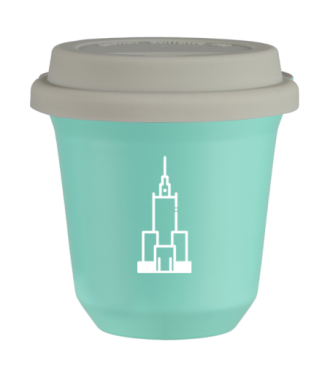 Tasse 150 ml TURQUOISE "Pałac kultury i nauki (blanc)", avec couvercle blanc Tasse 150 ml TURQUOISE "Pałac kultury i nauki (blanc)", avec couvercle blanc