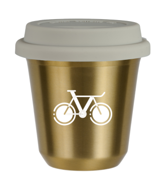 Tasse 80 ml OR "Vélo 1 (blanc)", avec couvercle blanc Tasse 80 ml OR "Vélo 1 (blanc)", avec couvercle blanc