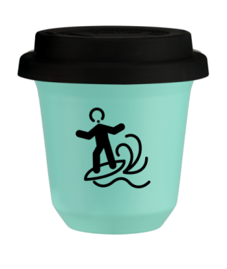 Tasse 150 ml TURQUOISE "Planche à voile", avec couvercle noir Tasse 150 ml TURQUOISE "Planche à voile", avec couvercle noir