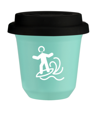 Tasse 150 ml TURQUOISE "Planche à voile (blanc)", avec couvercle noir Tasse 150 ml TURQUOISE "Planche à voile (blanc)", avec couvercle noir