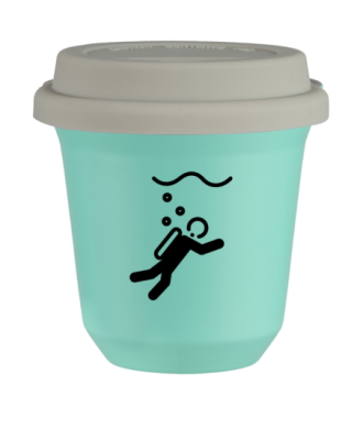 Tasse 150 ml TURQUOISE "Plongée", avec couvercle blanc Tasse 150 ml TURQUOISE "Plongée", avec couvercle blanc