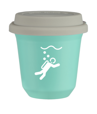 Tasse 150 ml TURQUOISE "Plongée (blanc)", avec couvercle blanc Tasse 150 ml TURQUOISE "Plongée (blanc)", avec couvercle blanc