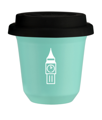 Tasse 150 ml TURQUOISE "BIG BEN (blanc)", avec couvercle noir Tasse 150 ml TURQUOISE "BIG BEN (blanc)", avec couvercle noir
