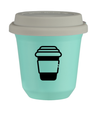 Tasse 150 ml TURQUOISE, avec couvercle blanc Tasse 150 ml TURQUOISE, avec couvercle blanc