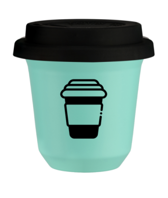 Tasse 150 ml TURQUOISE, avec couvercle noir Tasse 150 ml TURQUOISE, avec couvercle noir