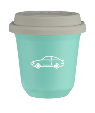 Tasse 150 ml TURQUOISE "Voiture (blanc)", avec couvercle blanc Tasse 150 ml TURQUOISE "Voiture (blanc)", avec couvercle blanc
