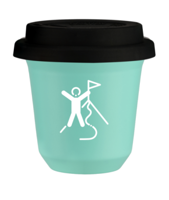Tasse 150 ml TURQUOISE "Escalade 1 (blanc)", avec couvercle noir Tasse 150 ml TURQUOISE "Escalade 1 (blanc)", avec couvercle noir