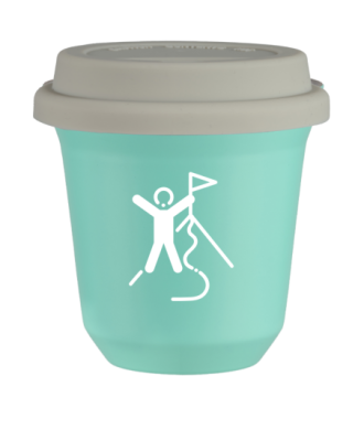 Tasse 150 ml TURQUOISE "Escalade 1 (blanc)", avec couvercle blanc Tasse 150 ml TURQUOISE "Escalade 1 (blanc)", avec couvercle blanc