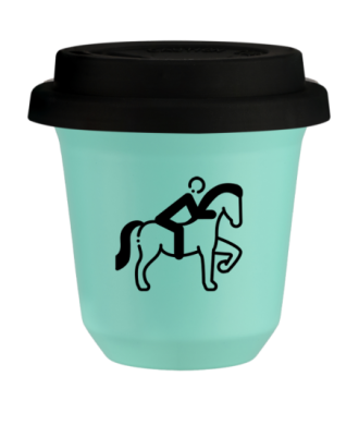 Tasse 150 ml TURQUOISE "Équitation 2 (noir)", avec couvercle noir Tasse 150 ml TURQUOISE "Équitation 2 (noir)", avec couvercle noir