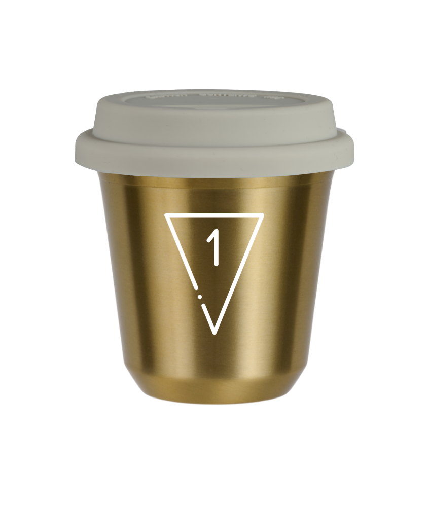 Tasse 80 ml OR "1 (blanc)", avec couvercle blanc