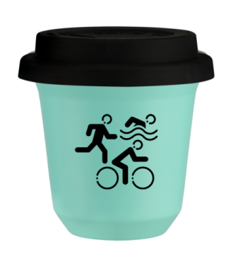 Tasse 150 ml TURQUOISE "Sports", avec couvercle noir Tasse 150 ml TURQUOISE "Sports", avec couvercle noir
