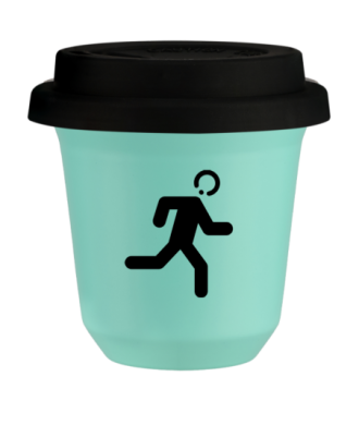 Tasse 150 ml TURQUOISE "Coureur", avec couvercle noir Tasse 150 ml TURQUOISE "Coureur", avec couvercle noir