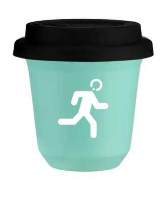 Tasse 150 ml TURQUOISE "Coureur (blanc)", avec couvercle noir Tasse 150 ml TURQUOISE "Coureur (blanc)", avec couvercle noir