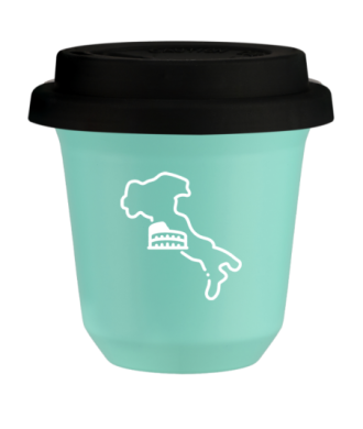 Tasse 150 ml TURQUOISE "Italie (blanc)", avec couvercle noir Tasse 150 ml TURQUOISE "Italie (blanc)", avec couvercle noir