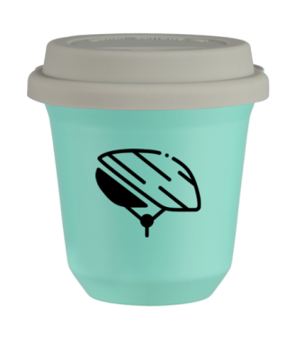 Tasse 150 ml TURQUOISE "Casque", avec couvercle blanc Tasse 150 ml TURQUOISE "Casque", avec couvercle blanc
