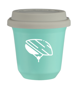 Tasse 150 ml TURQUOISE "Casque (blanc)", avec couvercle blanc Tasse 150 ml TURQUOISE "Casque (blanc)", avec couvercle blanc