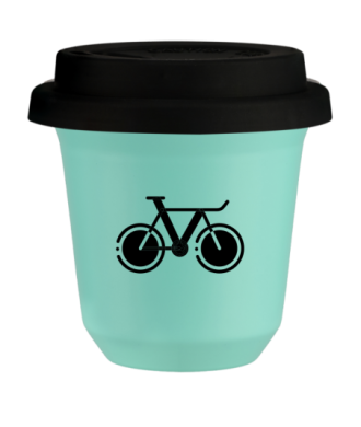 Tasse 150 ml TURQUOISE "Vélo 1 (noir)", avec couvercle noir Tasse 150 ml TURQUOISE "Vélo 1 (noir)", avec couvercle noir