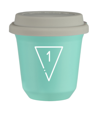 Tasse 150 ml TURQUOISE "1 (blanc)", avec couvercle blanc Tasse 150 ml TURQUOISE "1 (blanc)", avec couvercle blanc