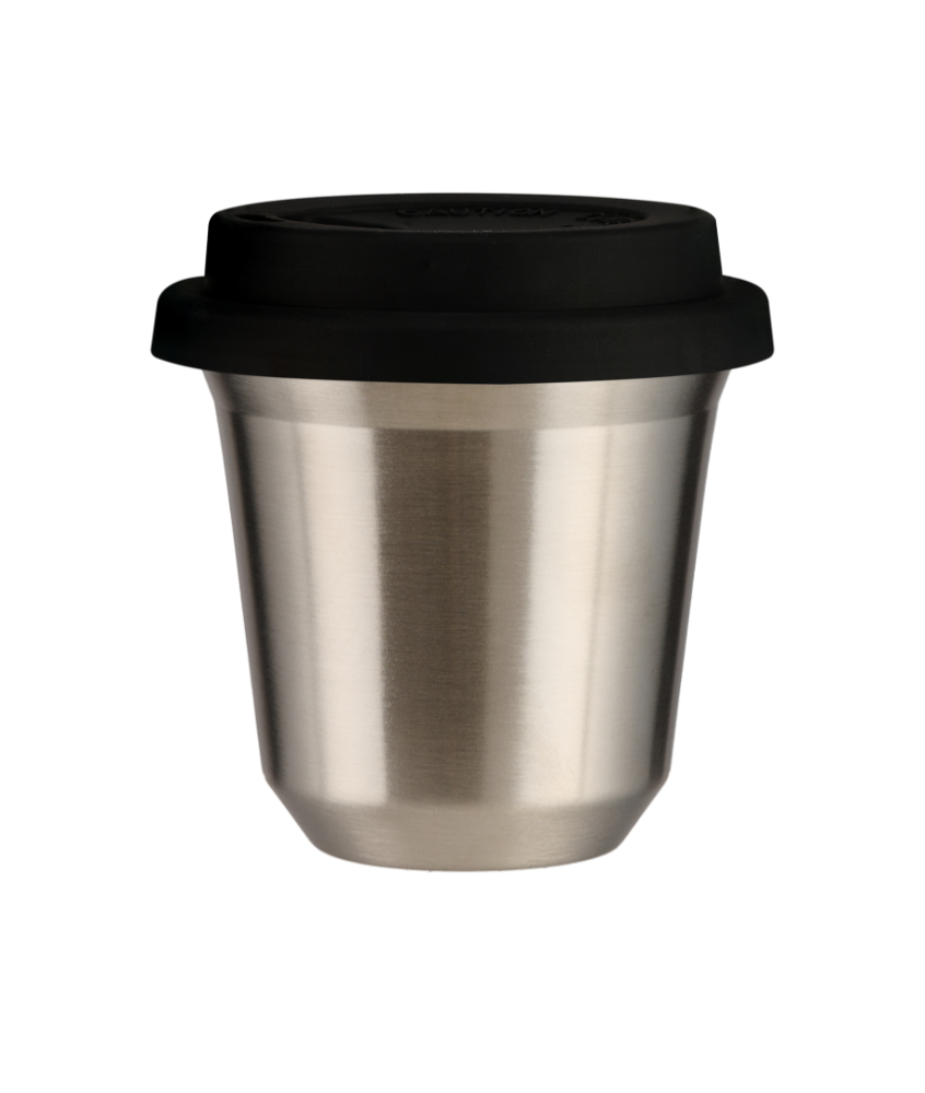 Tasse 150 ml ARGENT, avec couvercle noir