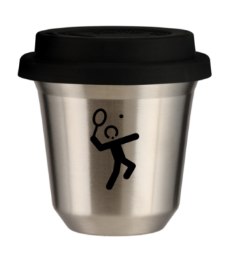 Tasse 150 ml ARGENT "Tennis 2 (noir)", avec couvercle noir Tasse 150 ml ARGENT "Tennis 2 (noir)", avec couvercle noir