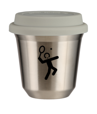 Tasse 150 ml ARGENT "Tennis 2 (noir)", avec couvercle blanc Tasse 150 ml ARGENT "Tennis 2 (noir)", avec couvercle blanc