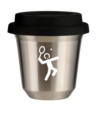 Tasse 150 ml ARGENT "Tennis 2 (blanc)", avec couvercle noir Tasse 150 ml ARGENT "Tennis 2 (blanc)", avec couvercle noir