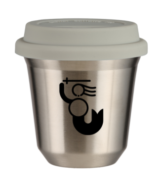 Tasse 150 ml ARGENT "WARSZAWSKA SYRENKA (noir)", avec couvercle blanc Tasse 150 ml ARGENT "WARSZAWSKA SYRENKA (noir)", avec couvercle blanc
