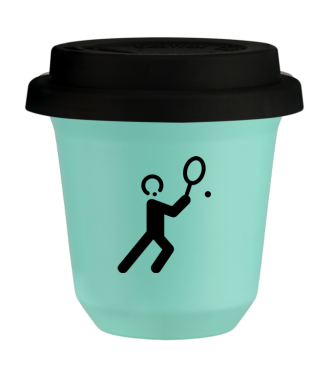 Tasse 80 ml TURQUOISE "Tennis 1 (noir)", avec couvercle noir Tasse 80 ml TURQUOISE "Tennis 1 (noir)", avec couvercle noir