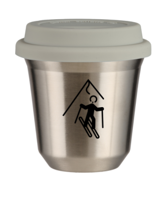 Tasse 150 ml ARGENT "Ski (noir)", avec couvercle blanc Tasse 150 ml ARGENT "Ski (noir)", avec couvercle blanc