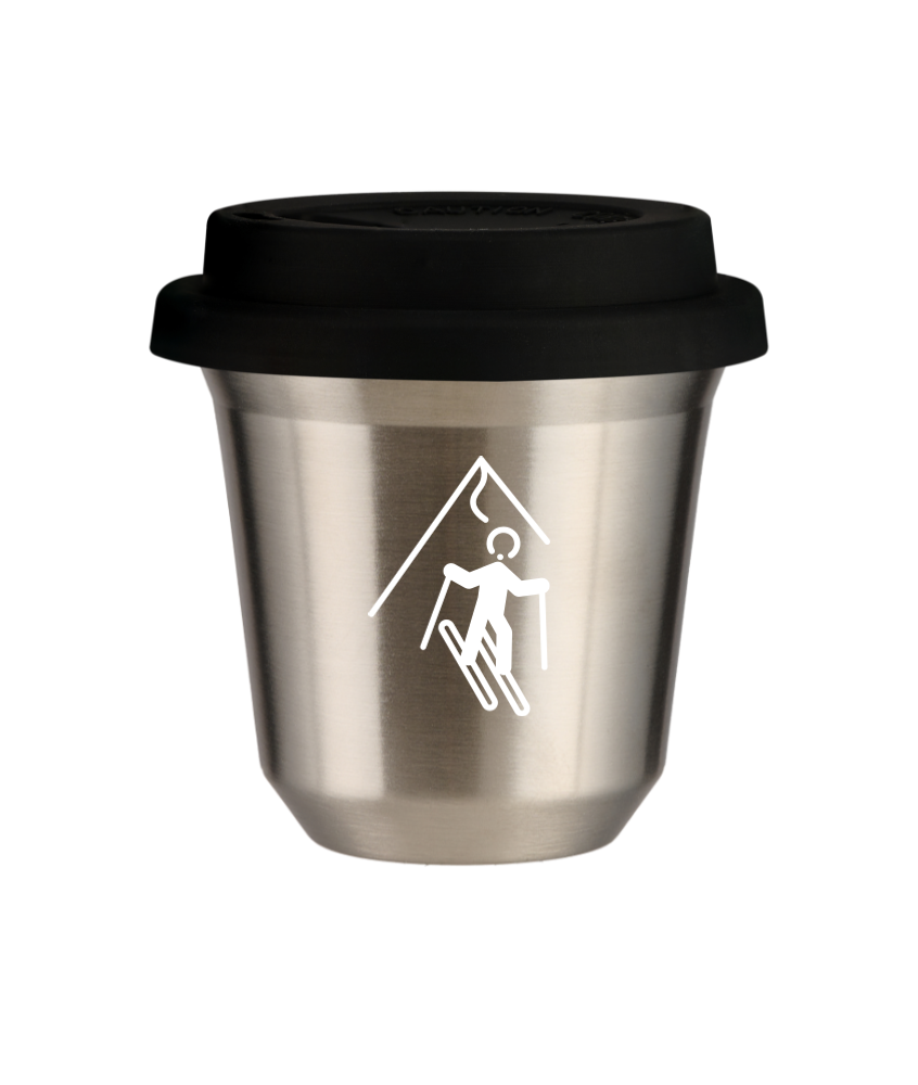 Tasse 150 ml ARGENT "Ski (blanc)", avec couvercle noir Tasse 150 ml ARGENT "Ski (blanc)", avec couvercle noir