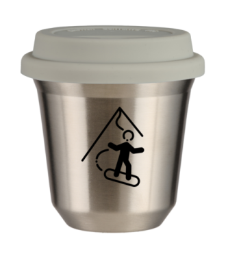 Tasse 150 ml ARGENT "Snowboard", avec couvercle blanc Tasse 150 ml ARGENT "Snowboard", avec couvercle blanc