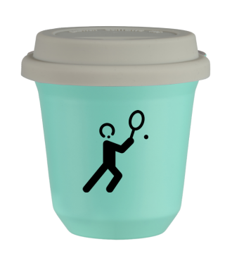 Tasse 80 ml TURQUOISE "Tennis 1 (noir)", avec couvercle blanc Tasse 80 ml TURQUOISE "Tennis 1 (noir)", avec couvercle blanc