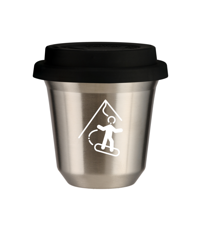 Tasse 150 ml ARGENT "Snowboard (blanc)", avec couvercle noir Tasse 150 ml ARGENT "Snowboard (blanc)", avec couvercle noir