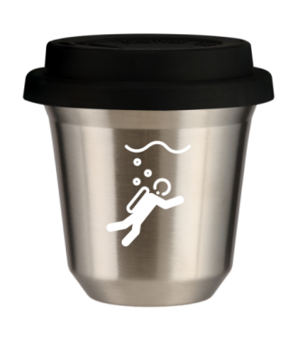 Tasse 150 ml ARGENT "Plongée (blanc)", avec couvercle noir Tasse 150 ml ARGENT "Plongée (blanc)", avec couvercle noir