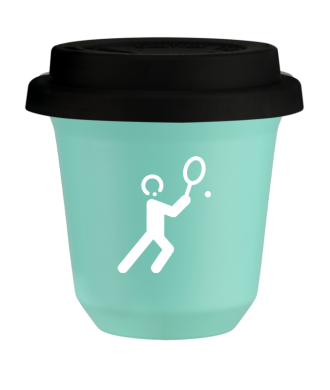 Tasse 80 ml TURQUOISE "Tennis 1 (blanc)", avec couvercle noir Tasse 80 ml TURQUOISE "Tennis 1 (blanc)", avec couvercle noir